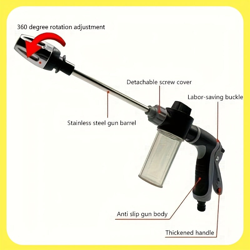 ProClean High-Pressure Car Wash Gun with stainless steel barrel, detachable soap dispenser, and ergonomic anti-slip handle