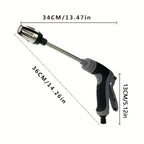 ProClean high-pressure car wash gun with adjustable nozzle and ergonomic handle shown with measurement specifications
