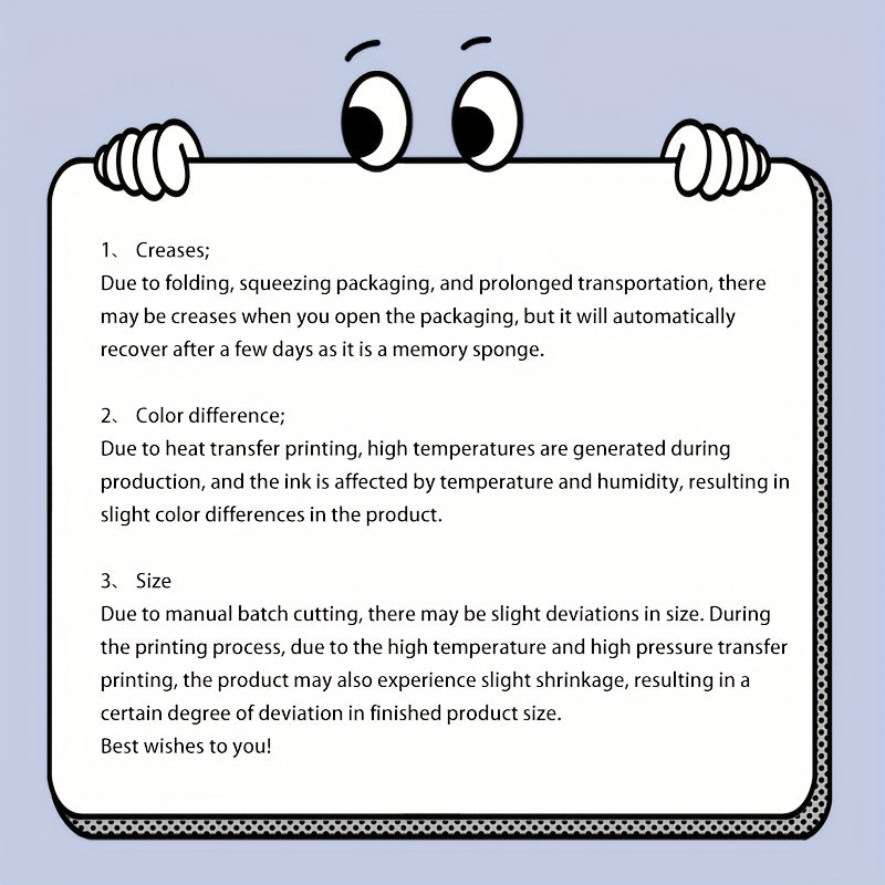 Product care instructions for Gravity Vortex 3D Illusion Mat showing folding, color, and size details