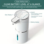 PureTouch automatic soap dispenser in white with LED battery display and adjustable output settings for touchless dispensing