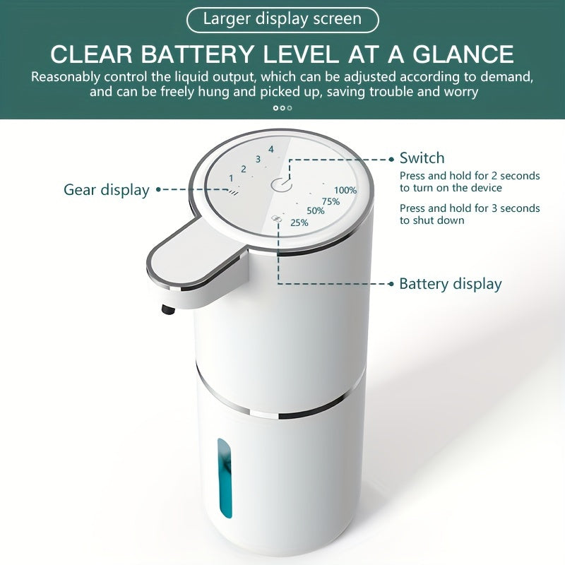 PureTouch automatic soap dispenser in white with LED battery display and adjustable output settings for touchless dispensing