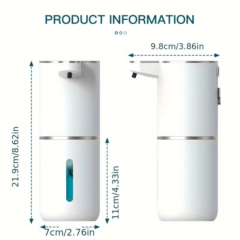 PureTouch automatic soap dispenser in white with transparent level window and sensor - product dimensions display