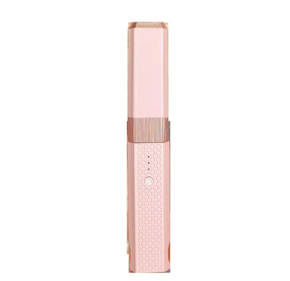 QuickStyle Pro portable wireless hair straightener in rose gold with textured grip and temperature control display