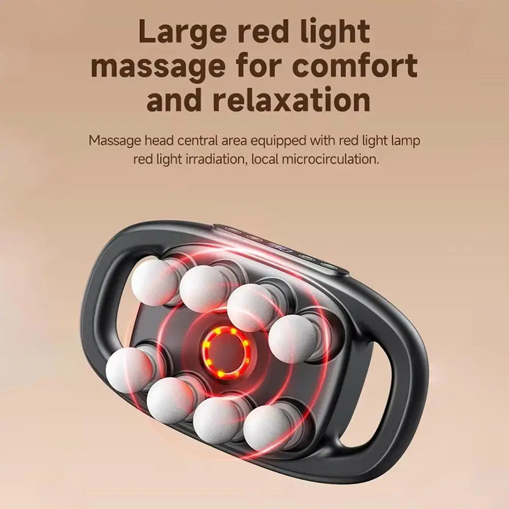 DeepRelief™ Multi-Head Body Massager with red light therapy, black design, dual handles for deep tissue relief by HighPeak.