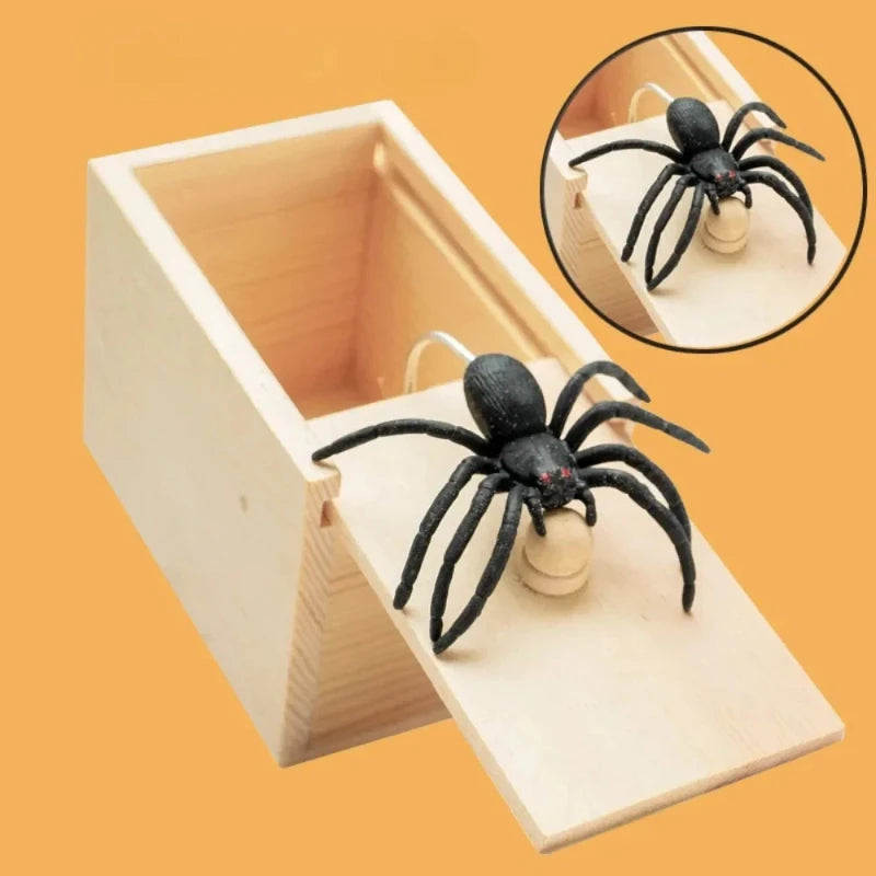 HighPeak Wooden Spider Prank Box with realistic spring-loaded black spider on natural wood sliding lid for prank gifts
