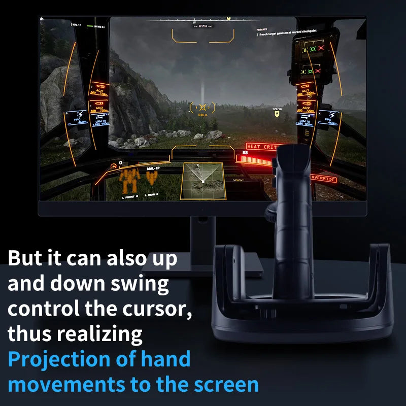 HighPeak RecoilMouse gun-style vertical grip in black with trigger clicks shown in gaming setup with FPS screen