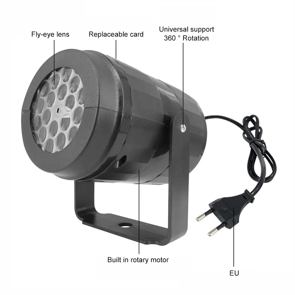 HighPeak FrostBeam Projector in black with fly-eye lens, built-in motor, and EU plug for 360° rotation snow effect lighting