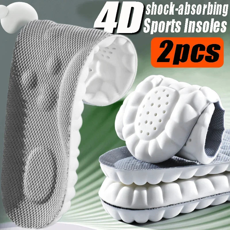 AirFlexx 4D Shock-Absorbing Shoe Insoles in white with gray mesh, showing cushioning and massage-point design