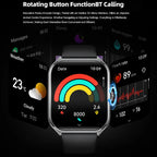 CoreOne Smart Watch by HighPeak displaying colorful fitness data on 1.96” AMOLED screen with rotating button interface