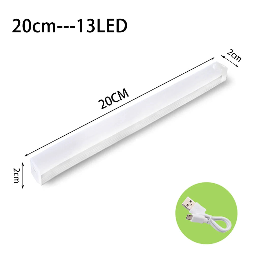 HighPeak Motion Sensor Light 20cm with 13 LEDs, white strip, USB-C rechargeable, perfect for under cabinets or closets.