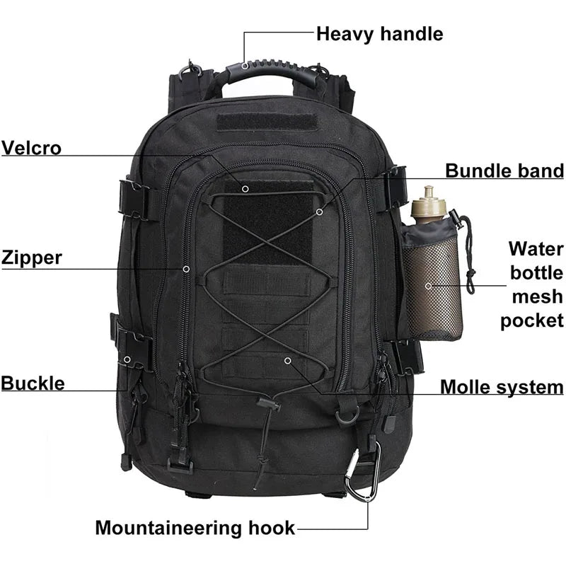 allintitle molle hiking backpack Black 60L Military Tactical Aluminum Frame System Molle Hiking Backpack