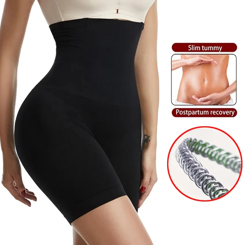 HighPeak High Waist Compression Shorts in black with smooth waist compression and butt-lifting design for postpartum recovery.