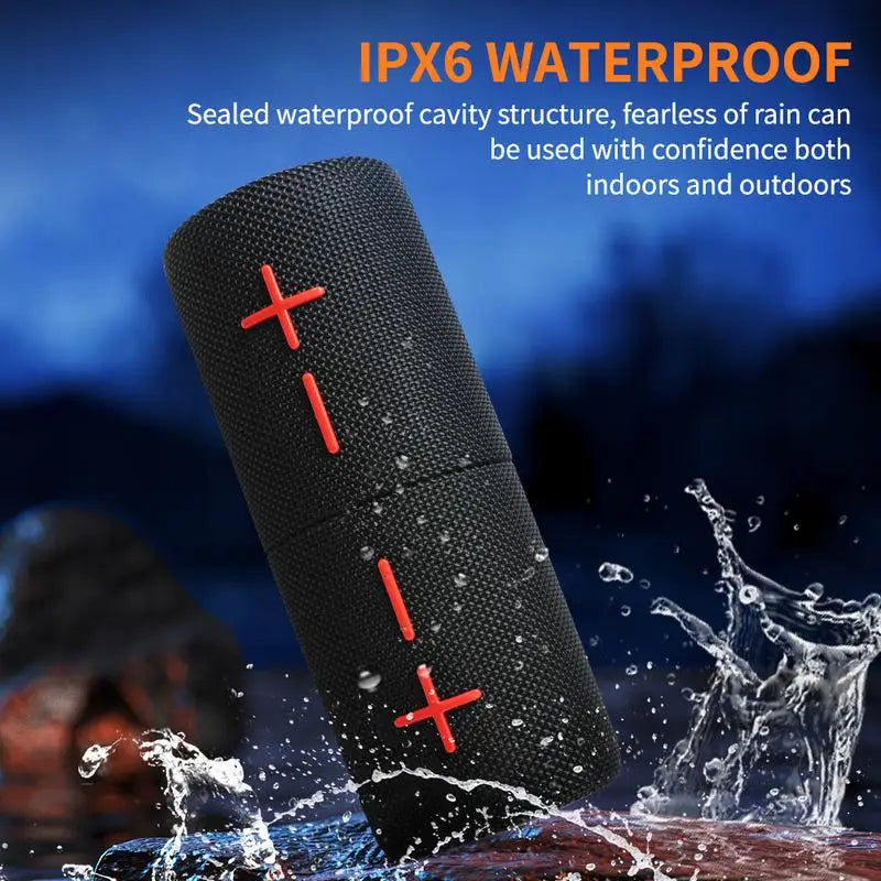 BoomSync - Magnetic 2-in-1 Bluetooth Speaker in black with red controls splashing water, IPX6 waterproof by HighPeak