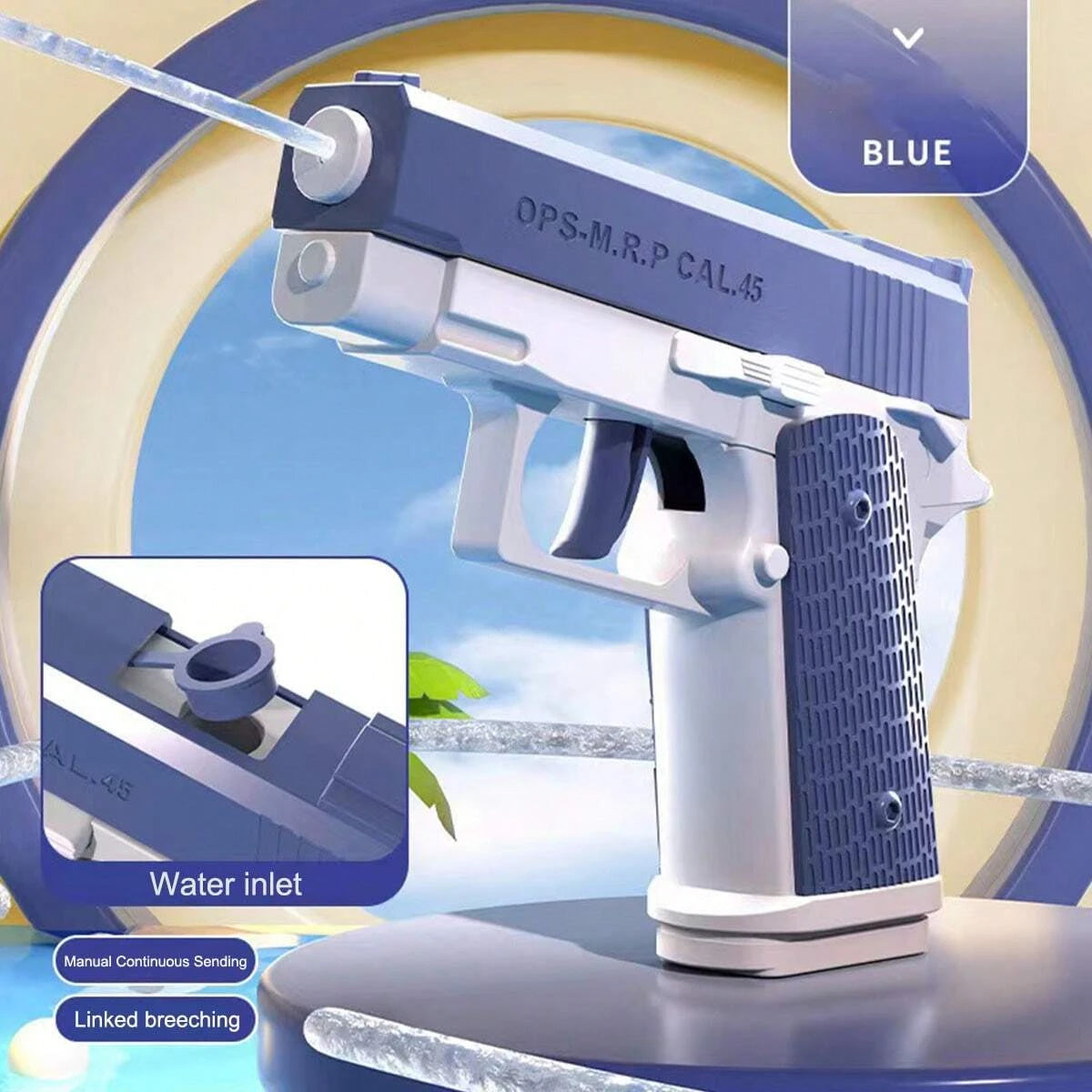 Dual Water Pistols Set in blue with easy-fill tank feature by HighPeak, shooting water streams in outdoor setting