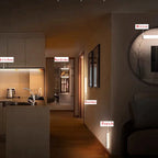 HighPeak Motion Sensor Light glowing warm white under kitchen cabinets and hallway wall for ambient lighting
