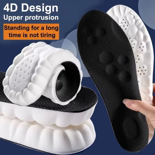 AirFlexx 4D Shock-Absorbing Shoe Insoles showing black and white textured cushioning with 4D design for improved comfort and support.