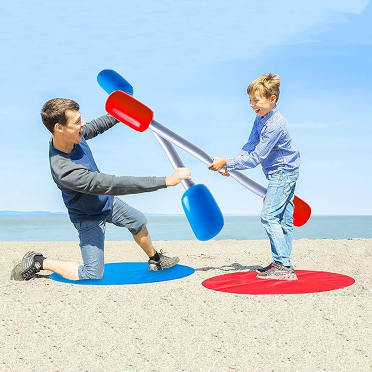 Inflatable Rally Sticks HighPeak Inflatable Battle Sticks with Duel Mats | Party Game for Kids