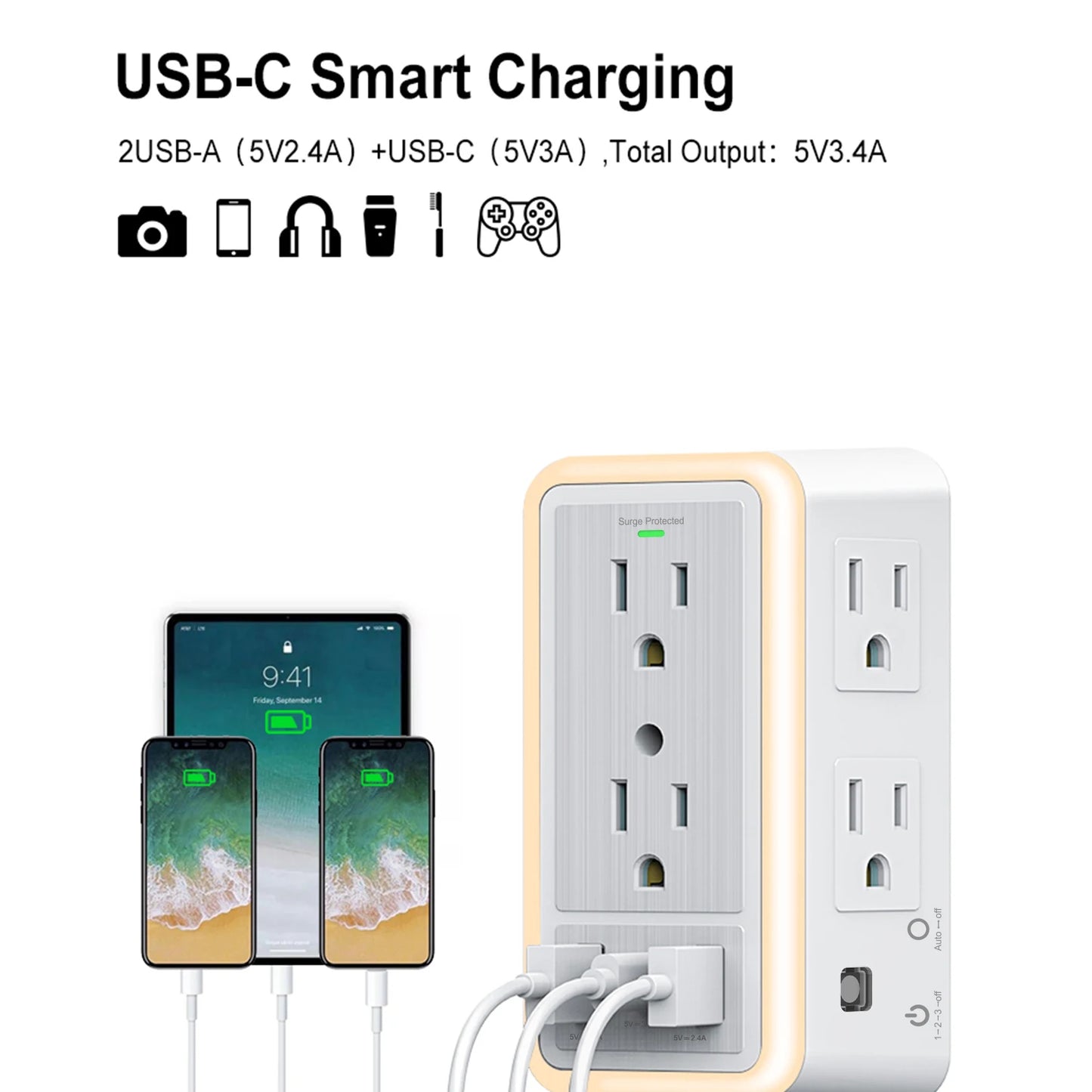 USB Wall Charger with Light