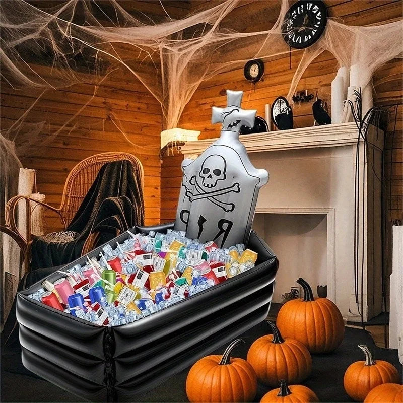 Coffin Inflatable Raft HighPeak Inflatable Coffin Cooler – Halloween Skull Drink Chiller