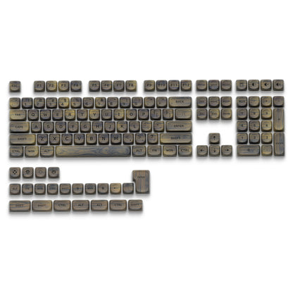 HighPeak Dark Walnut Keycap Set featuring durable PBT dye-sub keycaps with walnut wood texture for Cherry MX keyboards.