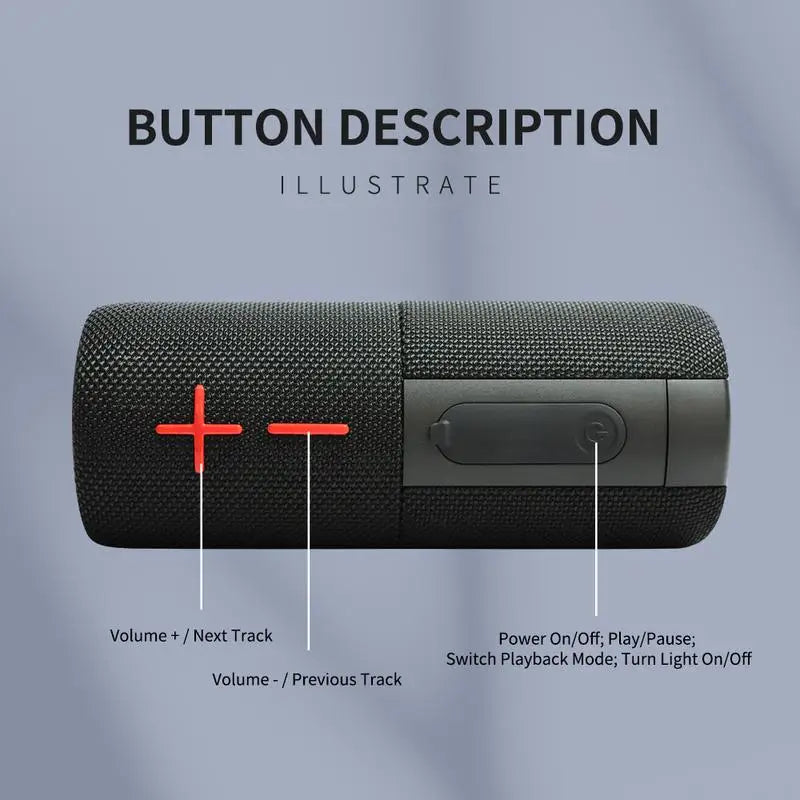 BoomSync Magnetic 2-in-1 Bluetooth Speaker black with labeled volume and power buttons by HighPeak