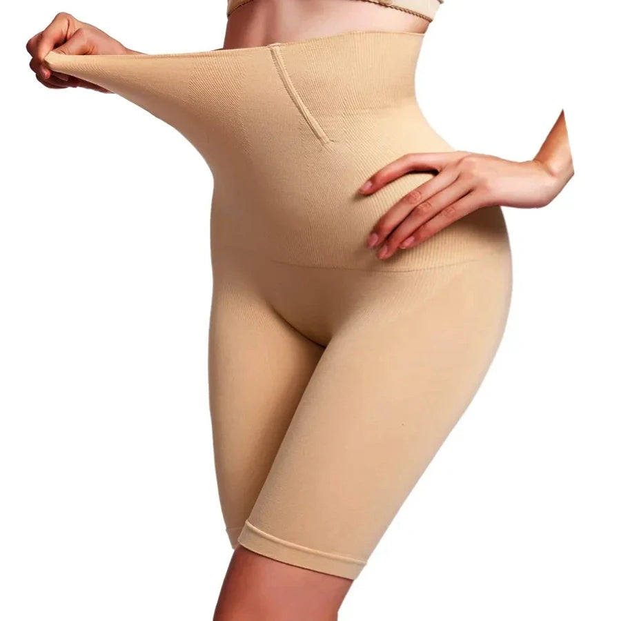 HighPeak High Waist Compression Shorts in beige showing flexible waist compression and smooth fit on model