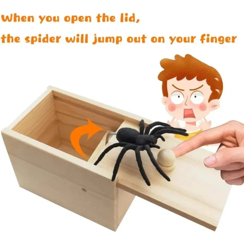 HighPeak Wooden Spider Prank Box with realistic spring-loaded spider jumping out when lid is opened, perfect for pranks and gifts