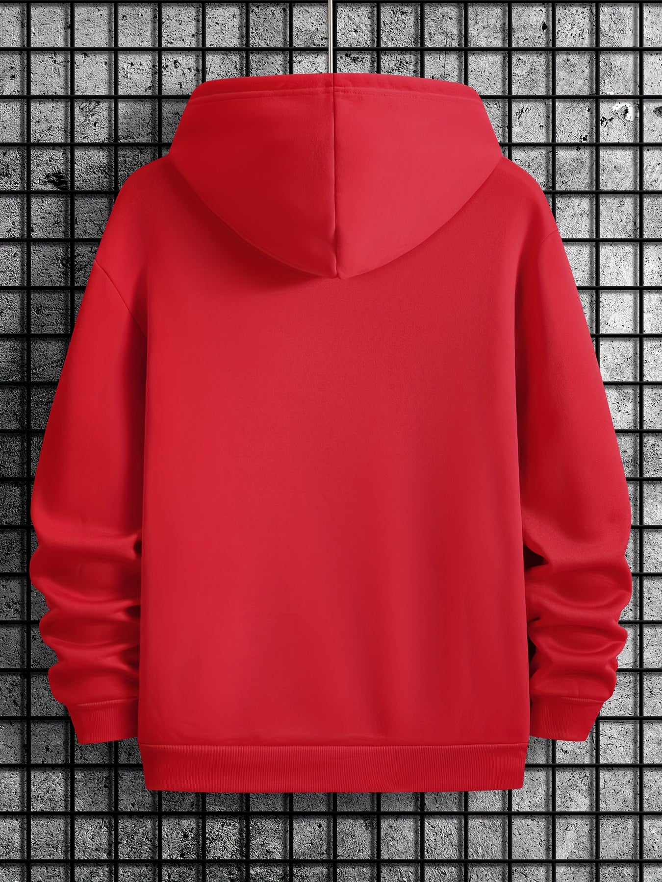 SHH No One Cares hoodie in vibrant red, back view showing clean design and hooded neckline on grid background