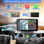 HighPeak Drive X 2.0 7” smart touchscreen in car dashboard showing wireless CarPlay and Android Auto features