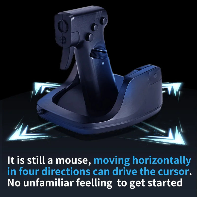 HighPeak RecoilMouse gun-style gaming mouse in black with trigger grip and base, designed for FPS precision and tactical control.