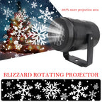 HighPeak FrostBeam Projector showing rotating snowflake patterns projecting onto a decorated Christmas tree outdoors