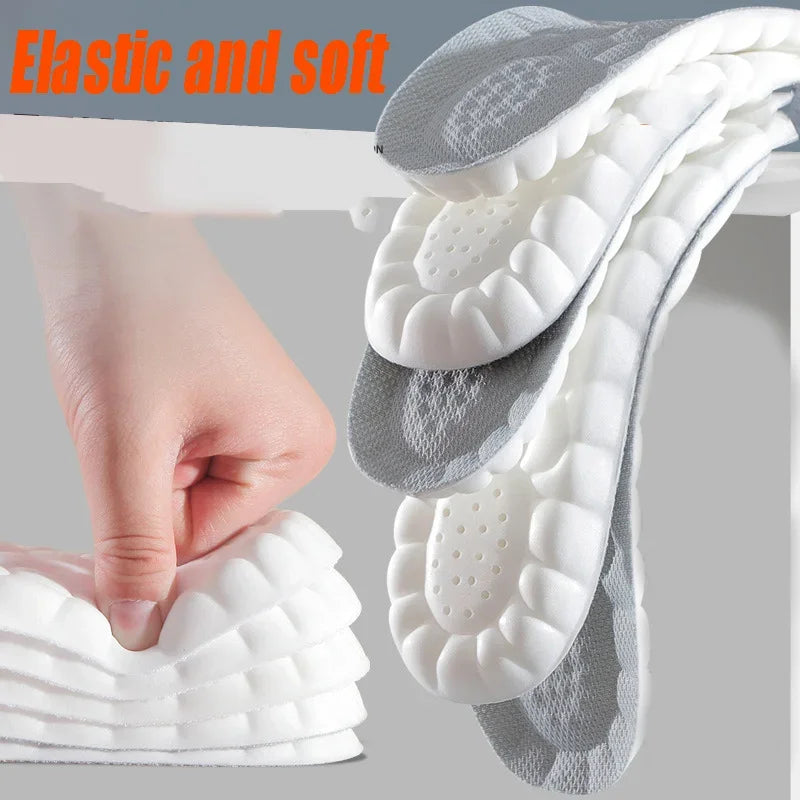 HighPeak AirFlexx 4D Shock-Absorbing Shoe Insoles showing elastic, soft white cushioning layers with massage-point texture.