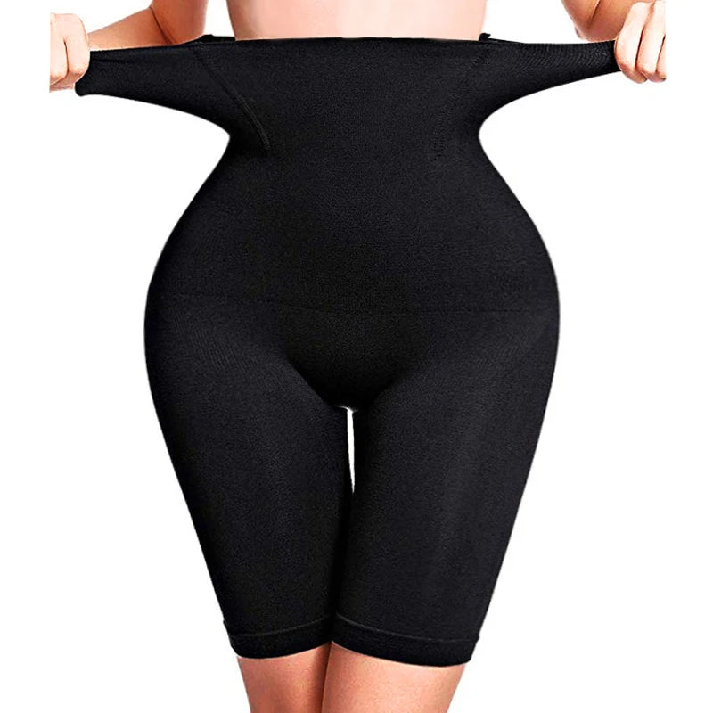 HighPeak High Waist Compression Shorts in black stretchy fabric showing waist cinch and thigh coverage