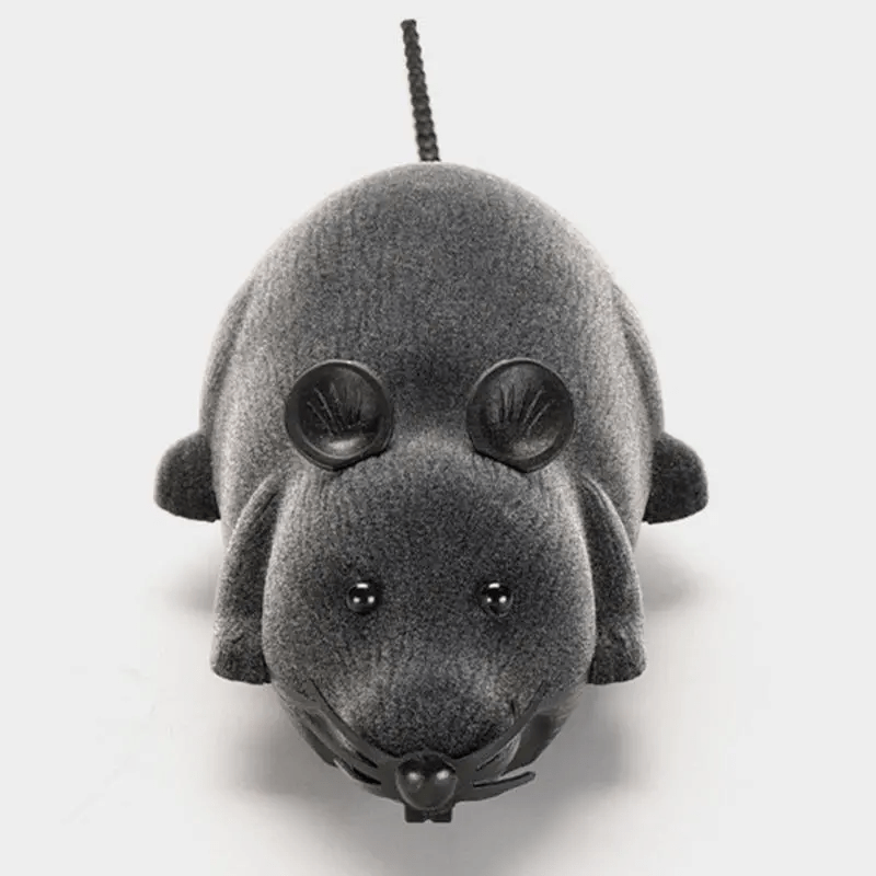 ScamperBot remote-control mouse toy in grey flocked finish with black eyes and nose - interactive pet play device