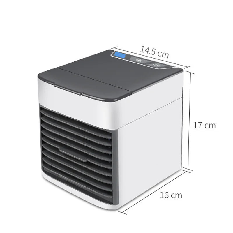HighPeak Portable AC Unit in white and black with compact size and adjustable vents shown with dimensions.