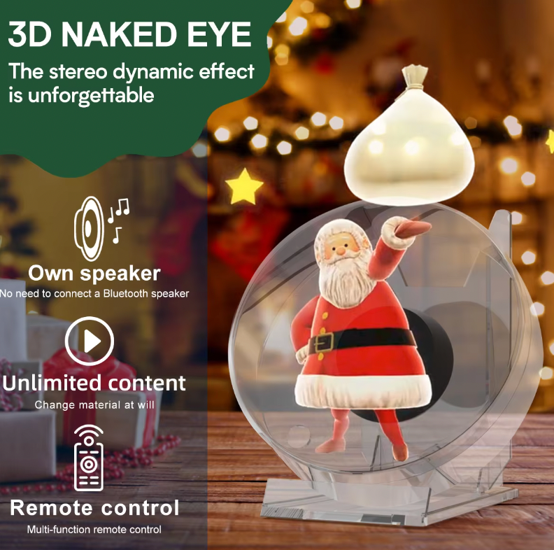 AirAura displaying a custom 3D hologram of a glowing Santa.