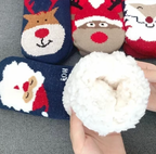 Cozy Christmas socks featuring Santa, reindeer, and snowman designs with soft fleece lining - festive holiday wear