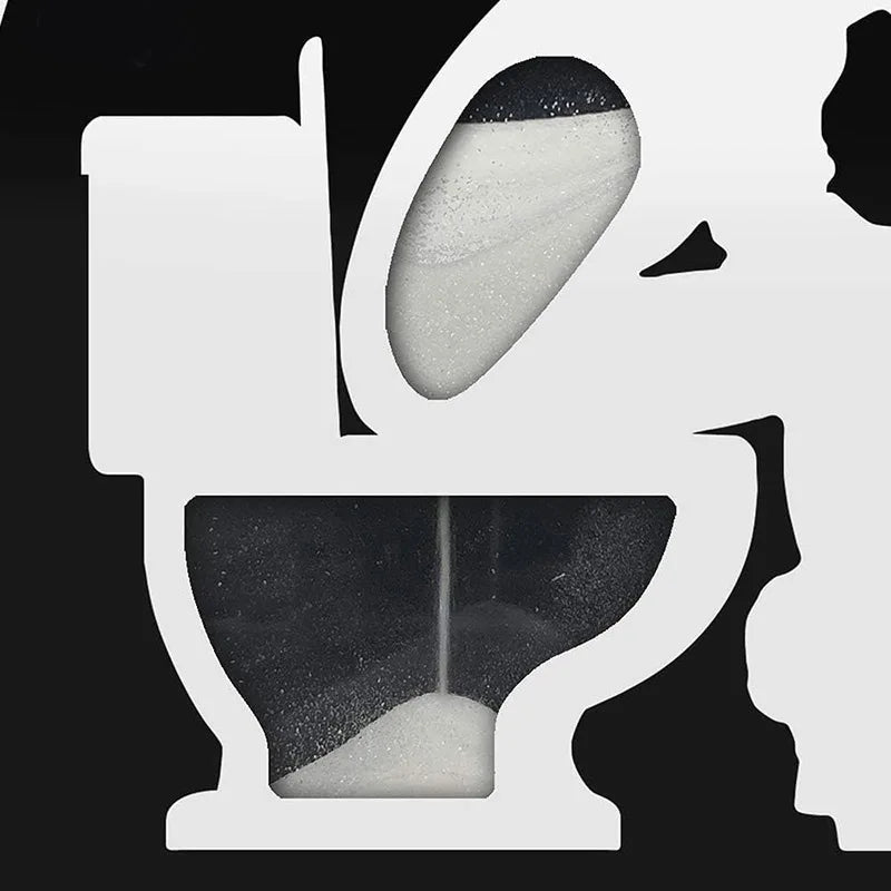 HighPeak Toilet Timer – Funny Bathroom Gift with white sand flowing in 5-minute hourglass shaped like a toilet silhouette