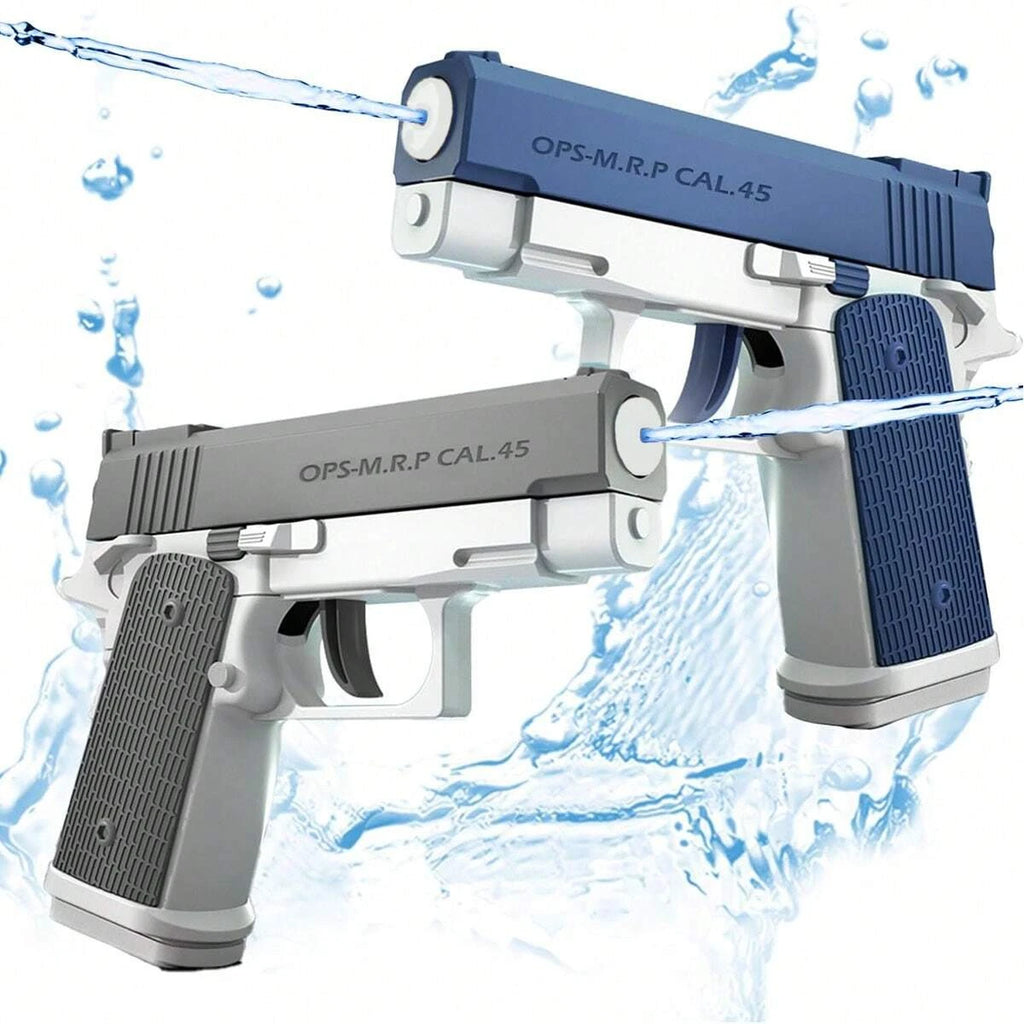 Dual Water Pistols Set by HighPeak featuring two blue and gray water guns shooting powerful streams of water.
