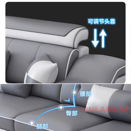 HighPeak Modern Tech Sofa in gray with adjustable headrest and ergonomic support cushions for maximum comfort.