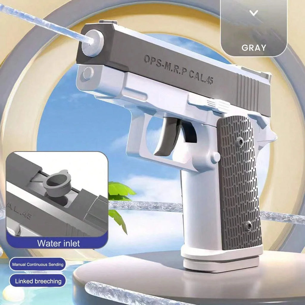 Dual Water Pistols Set in gray with textured grips shooting water, showcasing water inlet and fast refill feature by HighPeak