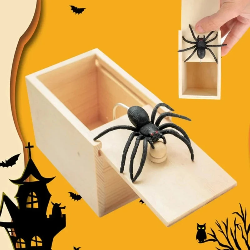 HighPeak Wooden Spider Prank Box with realistic spring-loaded spider on natural wood, perfect for prank lovers and dad gifts