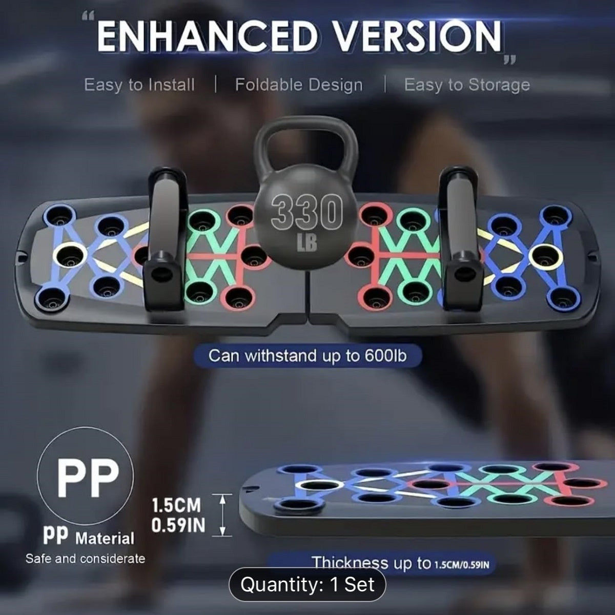 SolidPush™ Push-Up Board with color-coded grip positions, foldable design, and ergonomic handles for home upper body workouts by HighPeak