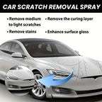 Silver car showing before-after scratch removal results with HighPeak Instant Scratch Eraser spray - demonstrating paint restoration