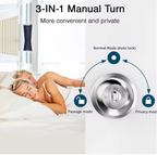 Smart Door Lock with 3-in-1 manual turn functionality showcasing normal, passage, and privacy modes in brushed silver finish