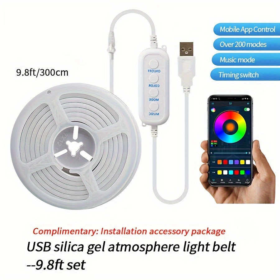 Smart LED Flex strip lights with mobile app control, 9.8ft USB-powered RGB light strip with timing switch and music sync mode
