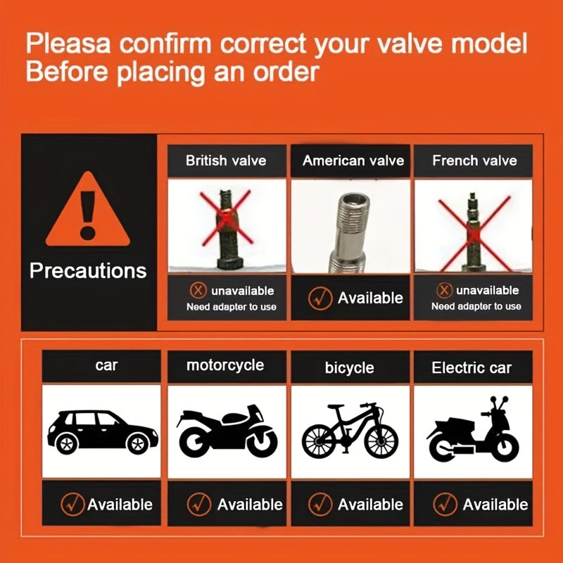 SolarFlare LED Wheel Lights compatibility guide showing American valve type and vehicle options for cars, motorcycles and bikes