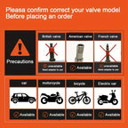 SolarFlare LED Wheel Lights compatibility guide showing American valve type and vehicle options for cars, motorcycles and bikes
