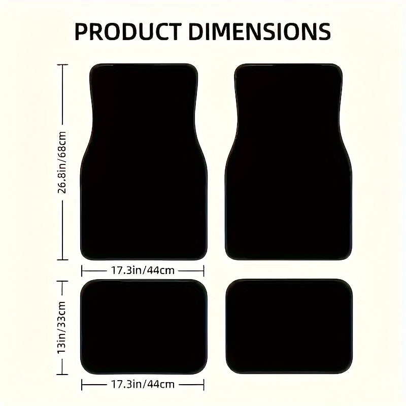 StarGlide LED car floor mats dimensions shown with 26.8in front mats and 13in rear mats, each 17.3in wide in black finish