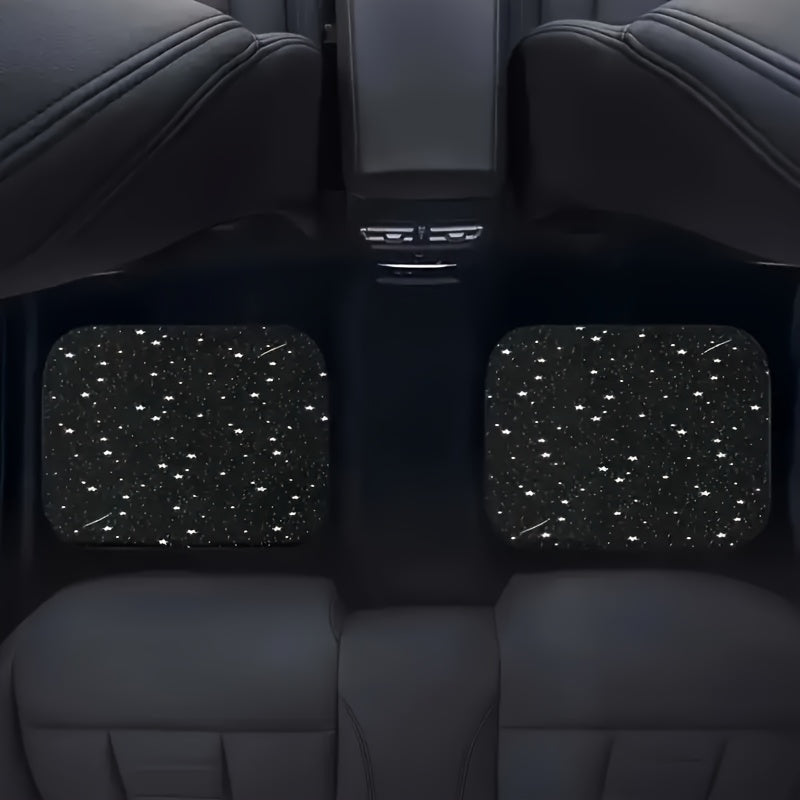 StarGlide LED car floor mats illuminated with starry pattern in black vehicle interior displaying ambient lighting effect